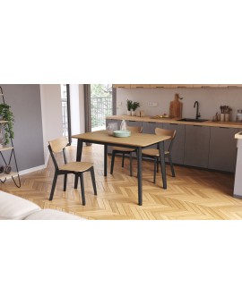 ROXY Natural hrast/crni okvir - PRAVOKUTNI DRVENI STOL ZA RETRO KUHINJE/BLAGOVAONICU