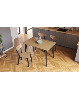 ROXY Natural hrast/crni okvir - PRAVOKUTNI DRVENI STOL ZA RETRO KUHINJE/BLAGOVAONICU
