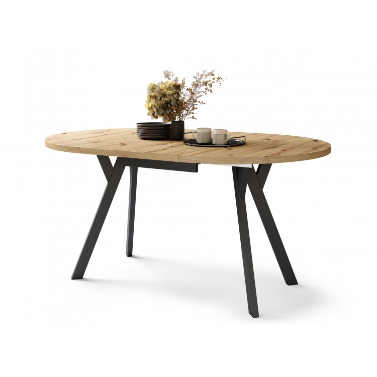 ALDO Dub Artisan/čierne nohy - OKRÚHLY LOFTOVÝ/INDUSTRIÁLNY ROZKLADACÍ STÔL DO OBÝVAČKY/JEDÁLNE