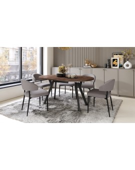 ALMO Hrast Smeđi / noge crne – OKRUGLI, RAZVLAČNI LOFT/INDUSTRIJALNI STOL ZA DNEVNI BORAVAK/BLAGOVAONICU