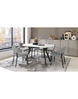 ALMO Bijeli Mat/noge crne – OKRUGLI, RAZVLAČNI LOFT/INDUSTRIJALNI STOL ZA DNEVNI BORAVAK/BLAGOVAONICU