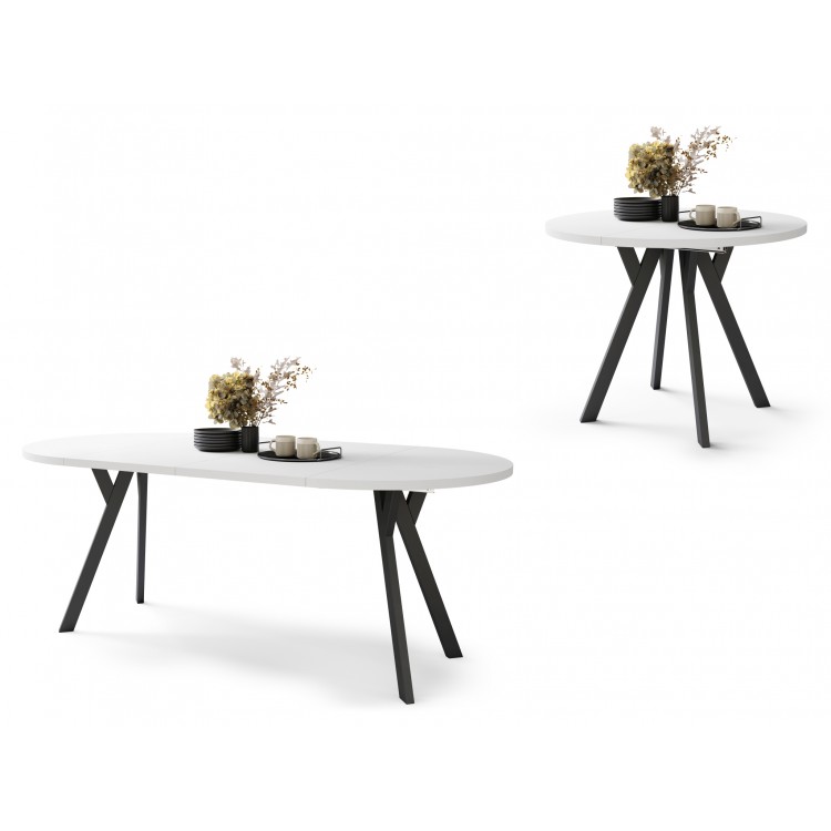 ALMO 100 Matné biele/čierne nohy - OKRÚHLY LOFTOVÝ/INDUSTRIÁLNY ROZKLADACÍ STÔL DO OBÝVAČKY/JEDÁLNE
