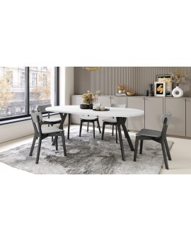 ALMO 100 Bijeli Mat/noge crne – OKRUGLI, RAZVLAČNI LOFT/INDUSTRIJALNI STOL ZA DNEVNI BORAVAK/BLAGOVAONICU