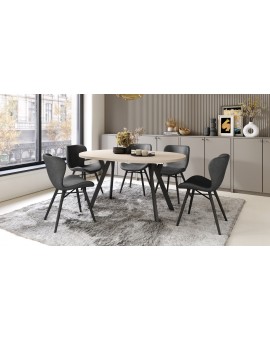 ALMO 100 Béžový/čierne nohy - OKRÚHLY LOFTOVÝ/INDUSTRIÁLNY ROZKLADACÍ STÔL DO OBÝVAČKY/JEDÁLNE