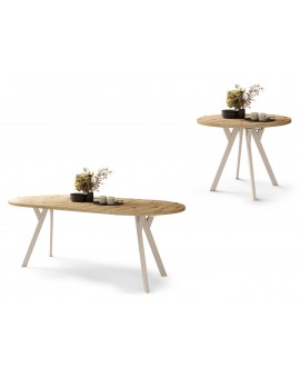ALDO 100 Dub Artisan/béžové nohy - OKRÚHLY LOFTOVÝ/INDUSTRIÁLNY ROZKLADACÍ STÔL DO OBÝVAČKY/JEDÁLNE