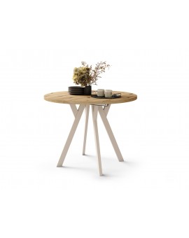 ALDO 100 Dub Artisan/béžové nohy - OKRÚHLY LOFTOVÝ/INDUSTRIÁLNY ROZKLADACÍ STÔL DO OBÝVAČKY/JEDÁLNE