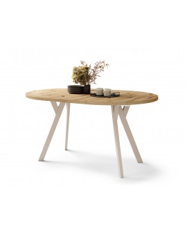 ALDO 100 Dub Artisan/béžové nohy - OKRÚHLY LOFTOVÝ/INDUSTRIÁLNY ROZKLADACÍ STÔL DO OBÝVAČKY/JEDÁLNE