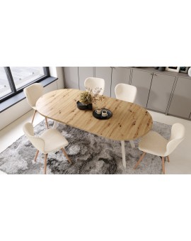 ALDO 100 Dub Artisan/béžové nohy - OKRÚHLY LOFTOVÝ/INDUSTRIÁLNY ROZKLADACÍ STÔL DO OBÝVAČKY/JEDÁLNE