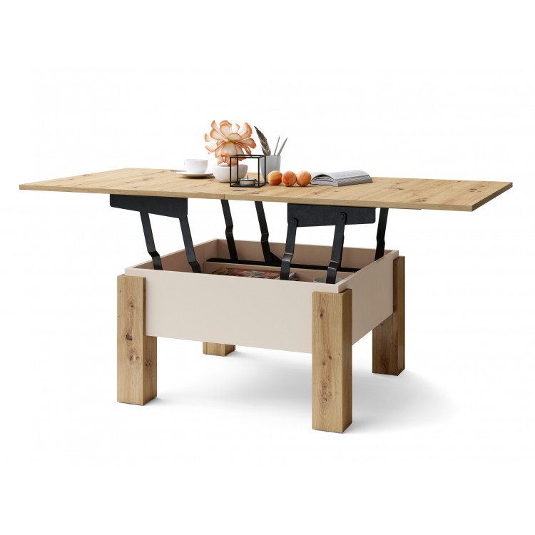 OSLO hrast artisan / bež, stolić za kavu sklopliv s funkcijom podizanja ploče stola OSLO hrast artisan / bež, stolić za kavu sklopliv s funkcijom podizanja ploče stola
