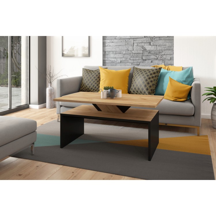 SISI zlatý dub / čierna, konferenční stolek, rozkládací