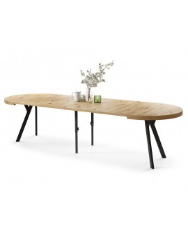 EXPANSO Hrast Artisan/crne noge - VELIKI, OKRUGLI STOL Ø110 SKLOPIVI DO 310 cm, S NOGAMA Y LOFT/INDUSTRIJALNI