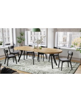 EXPANSO Hrast Artisan/crne noge - VELIKI, OKRUGLI STOL Ø110 SKLOPIVI DO 310 cm, S NOGAMA Y LOFT/INDUSTRIJALNI