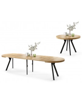 EXPANSO Dub Craft Zlatý / čierne nohy - VEĽKÝ OKRÚHLY STÔL Ø110 ROZKLADACÍ AŽ DO 310 cm S NOHAMI Y LOFTOVÝ / INDUSTRIÁLNY