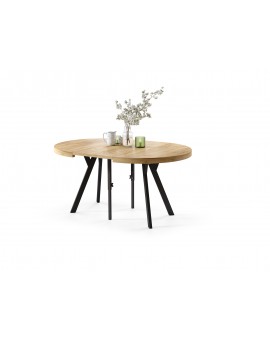 EXPANSO Hrast Craft Zlatni/crne noge - VELIKI, OKRUGLI STOL Ø110 SKLOPIVI DO 310 cm, S NOGAMA Y LOFT/INDUSTRIJALNI