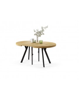 EXPANSO Hrast Američki/crne noge - VELIKI, OKRUGLI STOL Ø110 SKLOPIVI DO 310 cm, S NOGAMA Y LOFT/INDUSTRIJALNI