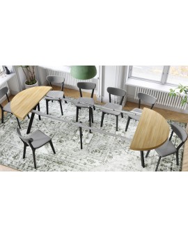 EXPANSO Hrast Američki/crne noge - VELIKI, OKRUGLI STOL Ø110 SKLOPIVI DO 310 cm, S NOGAMA Y LOFT/INDUSTRIJALNI