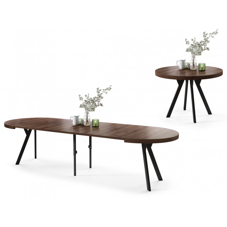 EXPANSO Hrast Smeđi/crne noge - VELIKI, OKRUGLI STOL Ø110 SKLOPIVI DO 310 cm, S NOGAMA Y LOFT/INDUSTRIJALNI