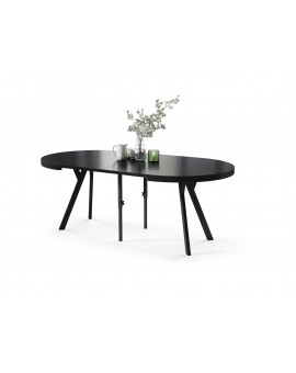 EXPANSO Crni Mat/crne noge - VELIKI, OKRUGLI STOL Ø110 SKLOPIVI DO 310 cm, S NOGAMA Y LOFT/INDUSTRIJALNI
