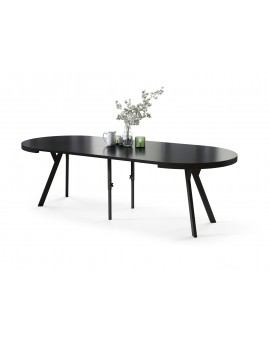 VITO Crni Mat/crne noge - VELIKI, OKRUGLI STOL Ø110 SKLOPIVI DO 310 cm, S NOGAMA Y LOFT/INDUSTRIJALNI