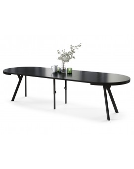 EXPANSO Crni Mat/crne noge - VELIKI, OKRUGLI STOL Ø110 SKLOPIVI DO 310 cm, S NOGAMA Y LOFT/INDUSTRIJALNI