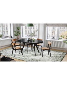 EXPANSO Crni Mat/crne noge - VELIKI, OKRUGLI STOL Ø110 SKLOPIVI DO 310 cm, S NOGAMA Y LOFT/INDUSTRIJALNI