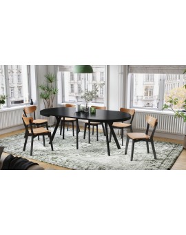 EXPANSO Crni Mat/crne noge - VELIKI, OKRUGLI STOL Ø110 SKLOPIVI DO 310 cm, S NOGAMA Y LOFT/INDUSTRIJALNI