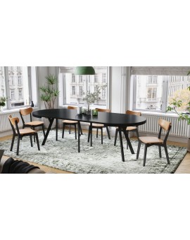 EXPANSO Crni Mat/crne noge - VELIKI, OKRUGLI STOL Ø110 SKLOPIVI DO 310 cm, S NOGAMA Y LOFT/INDUSTRIJALNI