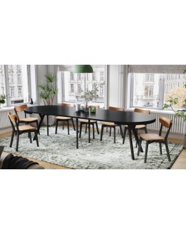 EXPANSO Crni Mat/crne noge - VELIKI, OKRUGLI STOL Ø110 SKLOPIVI DO 310 cm, S NOGAMA Y LOFT/INDUSTRIJALNI