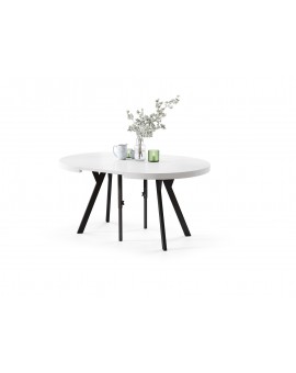 EXPANSO Bijeli Mat/crne noge – VELIKI, OKRUGLI STOL Ø110 SKLOPIVI DO 310 cm, S NOGAMA Y LOFT/INDUSTRIJALNI