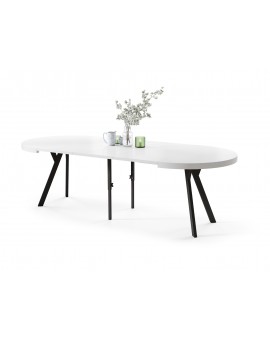 EXPANSO Bijeli Mat/crne noge – VELIKI, OKRUGLI STOL Ø110 SKLOPIVI DO 310 cm, S NOGAMA Y LOFT/INDUSTRIJALNI