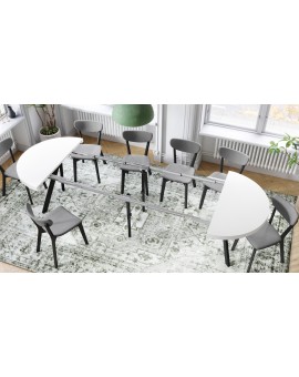 EXPANSO Bijeli Mat/crne noge – VELIKI, OKRUGLI STOL Ø110 SKLOPIVI DO 310 cm, S NOGAMA Y LOFT/INDUSTRIJALNI