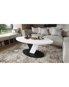 LOVA Bijeli/Crni – OVALNI STOLIĆ 110x60 cm, MODERNI STOLIĆ ZA KAVU