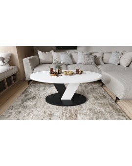 LOVA Bijeli/Crni – OVALNI STOLIĆ 110x60 cm, MODERNI STOLIĆ ZA KAVU