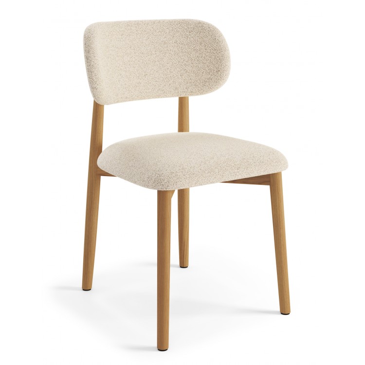 ALMO Krem (Tkanina Monza 90)/okvir od lakiranog hrasta - RETRO DRVENA BUCLÉ STOLICA ZA DNEVNI BORAVAK, BLAGOVAONICU, KUHINJU