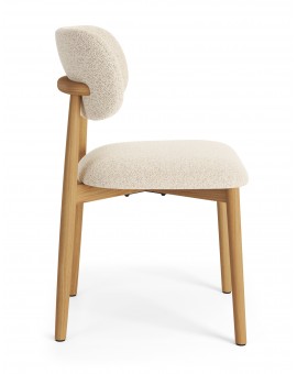 ALMO Krémová (látka Monza 90) / lakovaný dubový rám – DREVENÁ BOUCLÉ STOLIČKA DO OBÝVAČKY, JEDÁLNE A KUCHYNE V RETRO ŠTÝLE