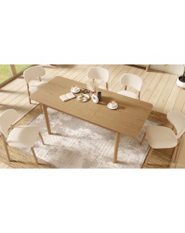 ALMO Krem (Tkanina Monza 90)/okvir od lakiranog hrasta - RETRO DRVENA BUCLÉ STOLICA ZA DNEVNI BORAVAK, BLAGOVAONICU, KUHINJU