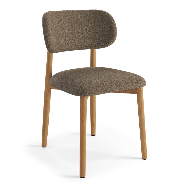 ALMO Hnedá Taupe (látka Monza 40) / lakovaný dubový rám – DREVENÁ BOUCLÉ STOLIČKA DO OBÝVAČKY, JEDÁLNE A KUCHYNE V RETRO ŠTÝLE