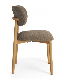 ALMO Hnedá Taupe (látka Monza 40) / lakovaný dubový rám – DREVENÁ BOUCLÉ STOLIČKA DO OBÝVAČKY, JEDÁLNE A KUCHYNE V RETRO ŠTÝLE