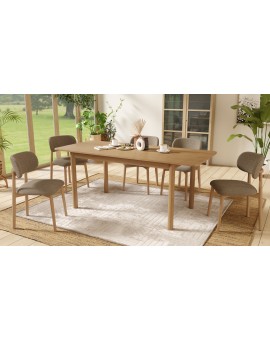 ALMO Hnedá Taupe (látka Monza 40) / lakovaný dubový rám – DREVENÁ BOUCLÉ STOLIČKA DO OBÝVAČKY, JEDÁLNE A KUCHYNE V RETRO ŠTÝLE