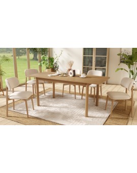 ALMO Béžová (látka Apia 453) / lakovaný dubový rám – DREVENÁ STOLIČKA DO OBÝVAČKY, JEDÁLNE A KUCHYNE V RETRO ŠTÝLE