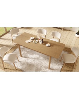 ALMO Bež (tkanina Apia 453)/okvir od lakiranog hrasta - RETRO DRVENA STOLICA ZA BLAGOVAONICU I KUHINJU