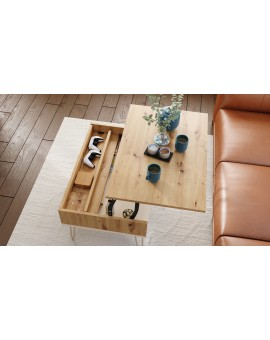 HAIRPIN S-90 Dub Artisan/Béžová (Šampanská) - MODERNÝ KONFERENČNÝ STOLÍK S VÝKLOPNOU DOSKOU + ÚLOŽNÝ PRIESTOR + POLICA