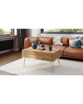 HAIRPIN S-90 Dub Artisan/Béžová (Šampanská) - MODERNÝ KONFERENČNÝ STOLÍK S VÝKLOPNOU DOSKOU + ÚLOŽNÝ PRIESTOR + POLICA