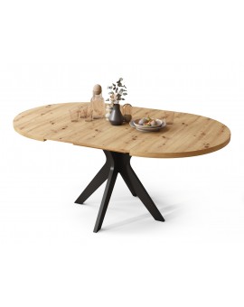 RENZO Dub Artisan/čierna noha - OKRÚHLY STÔL Ø110 ROZKLADACÍ DO 180 cm | DO KUCHYNE JEDÁLNE OBÝVAČKY RETRO