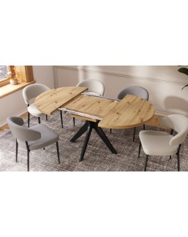 RENZO Dub Artisan/čierna noha - OKRÚHLY STÔL Ø110 ROZKLADACÍ DO 180 cm | DO KUCHYNE JEDÁLNE OBÝVAČKY RETRO