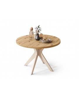 RENZO Dub Artisan/béžová noha (šampanské) - OKRÚHLY STÔL Ø110 ROZKLADACÍ DO 180 cm | DO KUCHYNE JEDÁLNE OBÝVAČKY RETRO