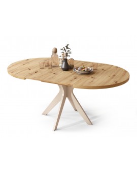 RENZO Dub Artisan/béžová noha (šampanské) - OKRÚHLY STÔL Ø110 ROZKLADACÍ DO 180 cm | DO KUCHYNE JEDÁLNE OBÝVAČKY RETRO