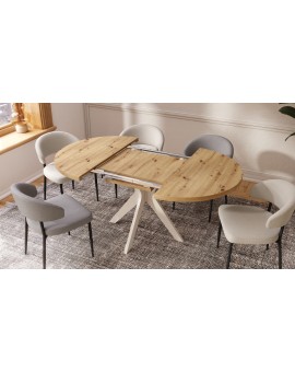 RENZO Dub Artisan/béžová noha (šampanské) - OKRÚHLY STÔL Ø110 ROZKLADACÍ DO 180 cm | DO KUCHYNE JEDÁLNE OBÝVAČKY RETRO