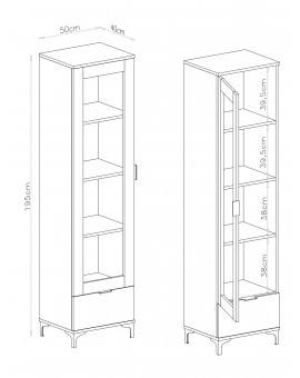 Vitrína LANA 07 Elegantný orech - JEDNODVEŘOVÁ SKŘÍŇKA SE ZÁSUVKOU