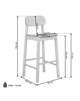 ZARION Prirodni Hrast - DRVENA BARSKA STOLICA ZA KUHINJU, DNEVNI BORAVAK, RESTORAN